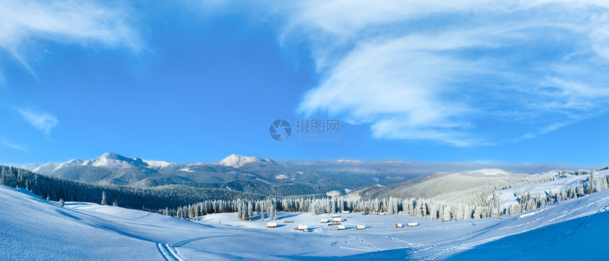 冬季平静的山乌克兰喀尔巴阡山全景图片