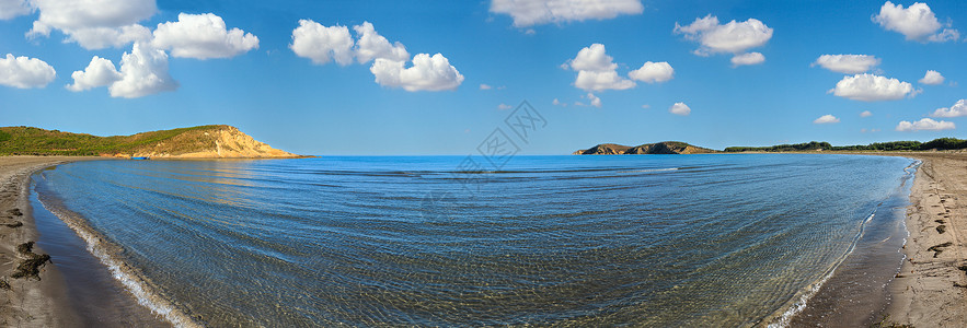 桑迪海滩晨景纳尔塔湖佛洛阿巴尼亚多发缝合高清晰度全景背景图片