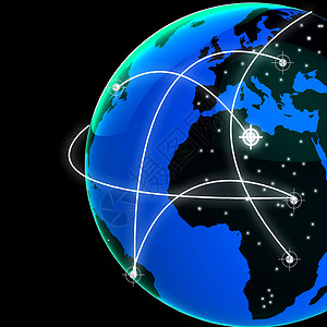 互联互通3d展示通过全球网络的世界贸易或连通背景