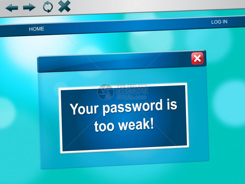 弱密码网页显示在线脆弱和互联网威胁络安全风险3d说明图片