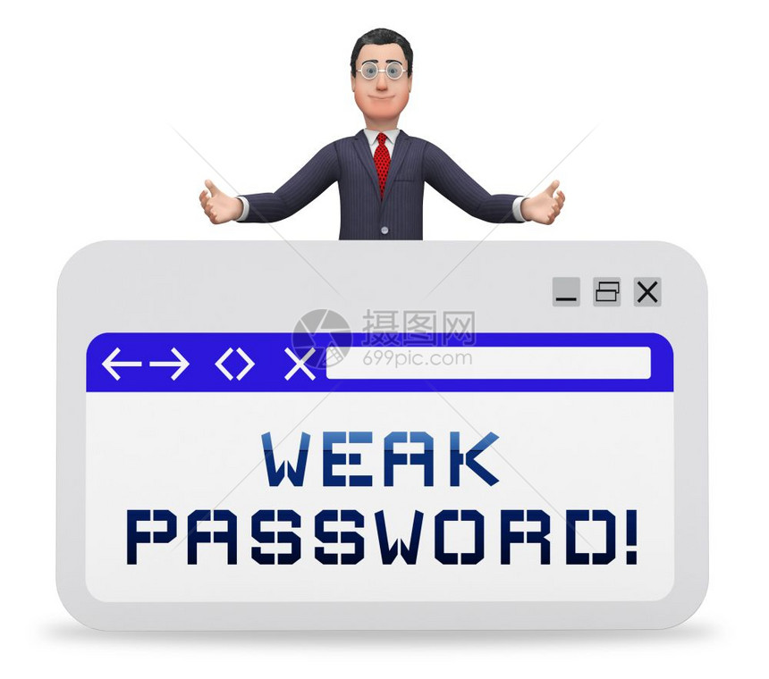 弱密码网页显示在线脆弱和互联网威胁络安全风险3d说明图片