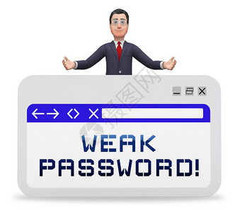 弱密码网页显示在线脆弱和互联网威胁络安全风险3d说明背景图片