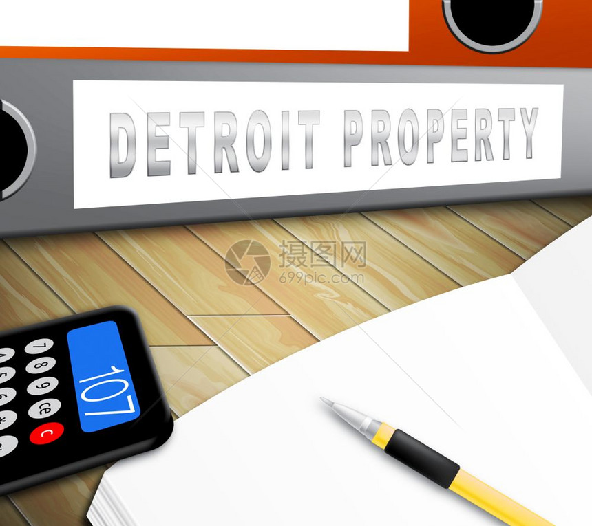 底特律财产文件夹表示在密歇根州不动产买卖住房开发和不动产租赁3d说明图片