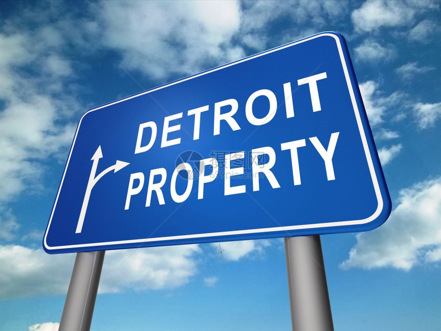 底特律地产信号表示在密歇根州出售或购买房地产住开发和不动产租赁3d说明图片