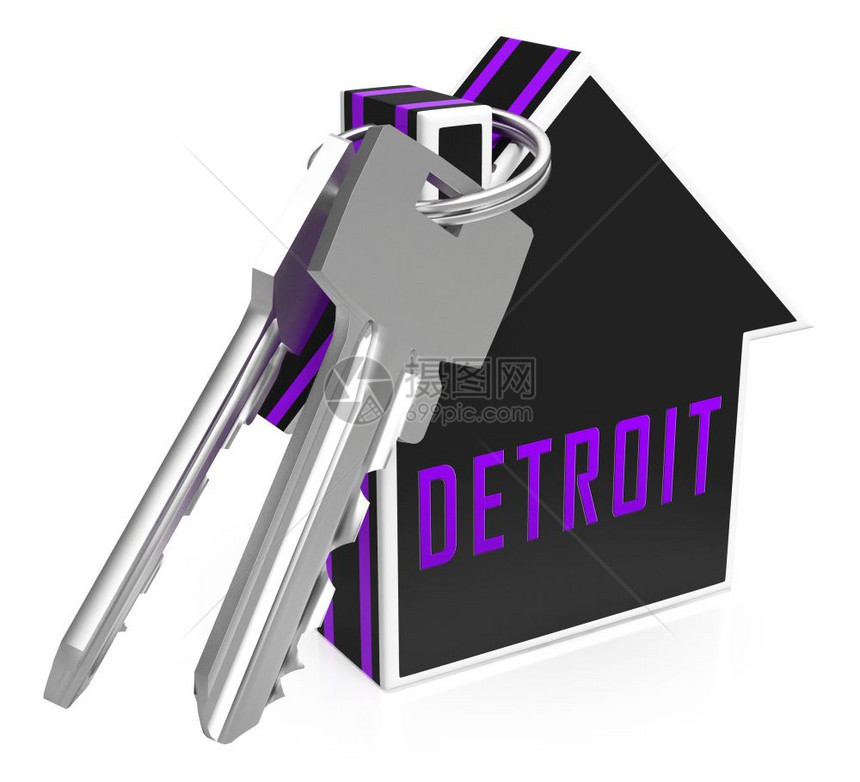 密歇根州购买住宅的底特律房地产钥匙投资财或房主住抵押3d图片