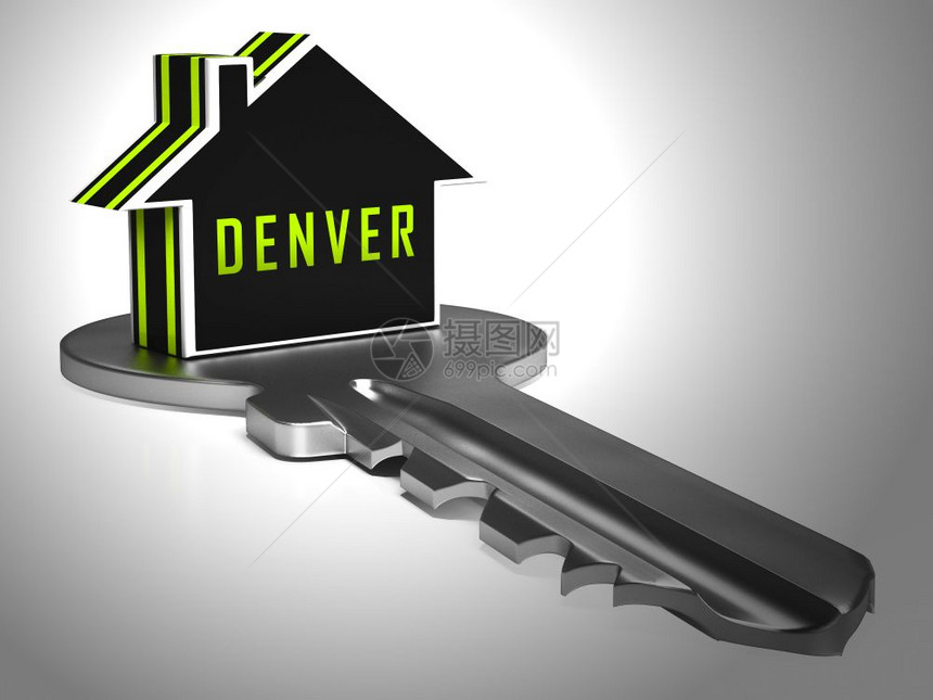 Denver房地产钥匙IllustratesColorado财产和投资住房不动产购买和出售3dI说明图片