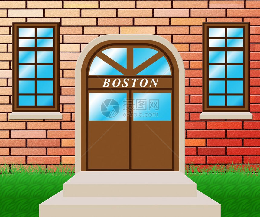 波士顿房地产门在马萨诸塞州乌展示房地产住购买或不动产租赁3d说明图片