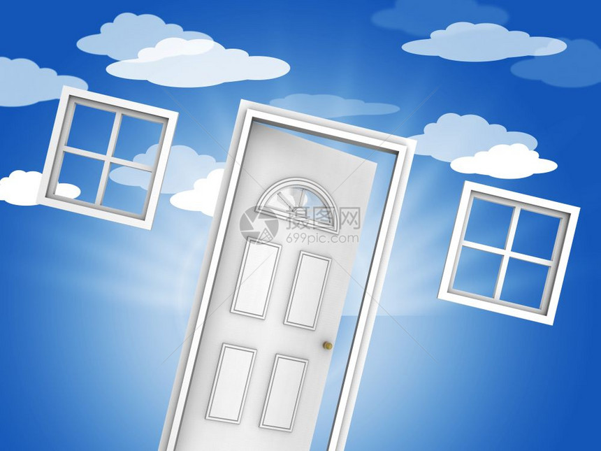 梦之所Doorway意味着寻找你的梦之屋或公寓想象理生活奢侈财产3d说明图片