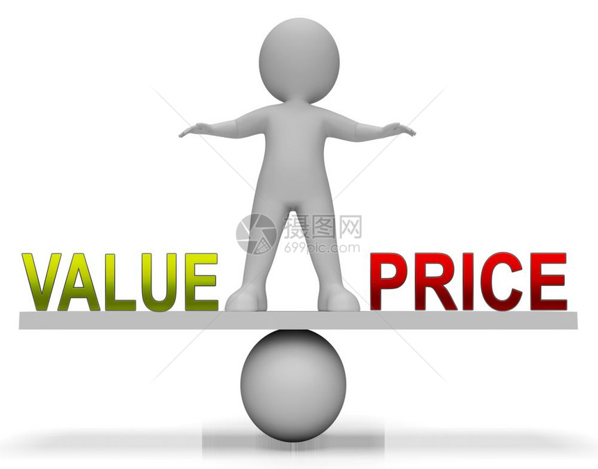 价格五值平衡与成本支出相对于金融价值的比较产品定价战略或投资估值3d说明图片