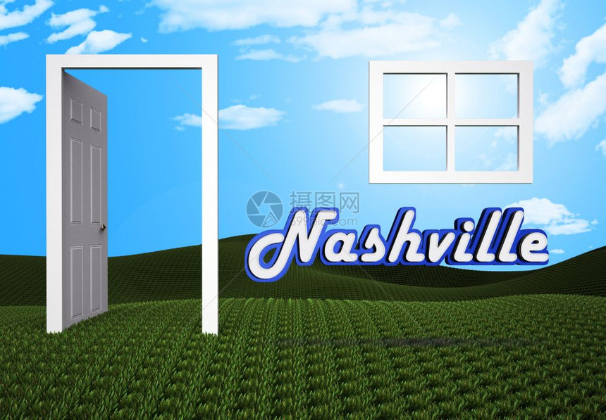 纳什维尔住宅房地产门口描绘田纳西州房地产和租赁市中心的公寓或房屋购买经纪人3d插图图片