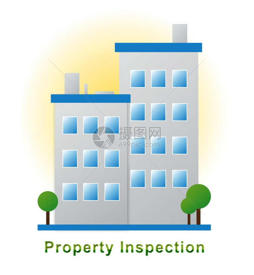 财产检查报告图标代表对不动产的检查调者基金会和条件3d说明图片