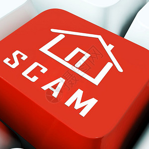 不诚实的属scamHoax关键与抵押或房地产欺诈有相似之处住宅产权不动Swindle3d说明在蓝色展示房地产或租赁中房屋符号计算机键背景