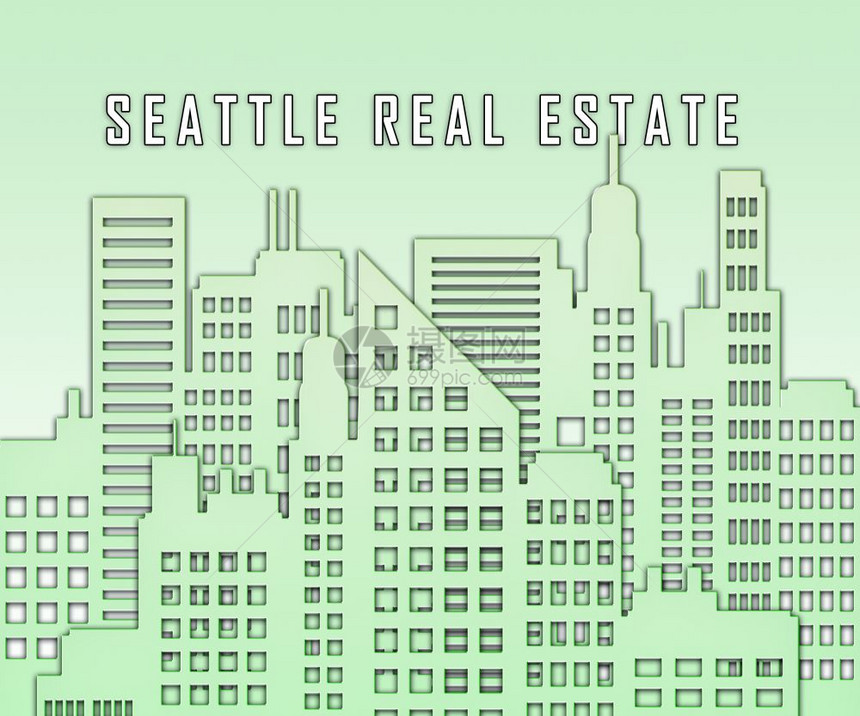 西雅图房地产城与华盛顿州住房不同沿海城市的房屋和公寓3d说明图片