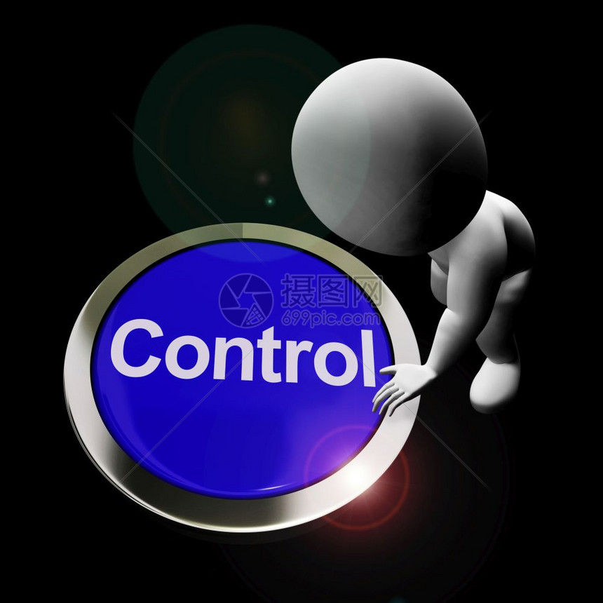 用于调控或操作远程机械的控件按钮一个推开关界面和控件系统3d插图控制计算机密钥显示远程控制器或接口图片