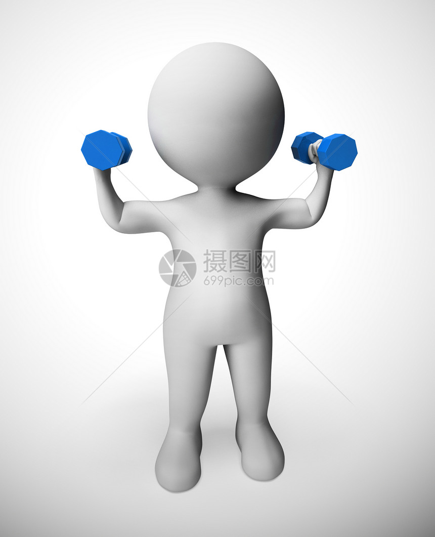 举重哑铃健身和健身健康生活方式的强力训练3d插图图片
