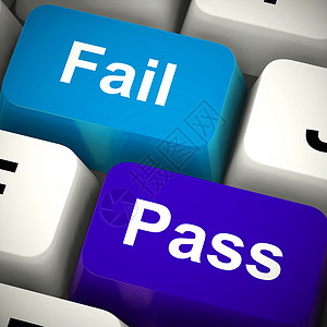 认证失败选中或被认可文件工作授权并验证3d插图显示Exam或测试结果的出入键或失败背景