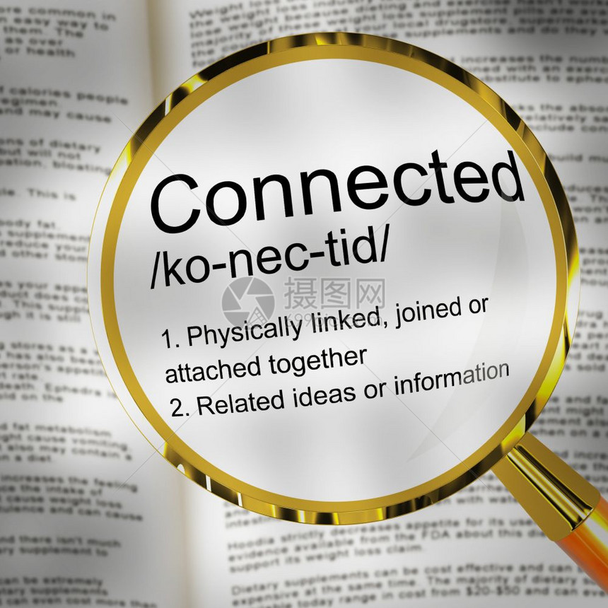 连接到互联网概念图标意味着在线访问来自全世界网站的数据或信息3d插图连接的定义放大镜显示连接或联网图片