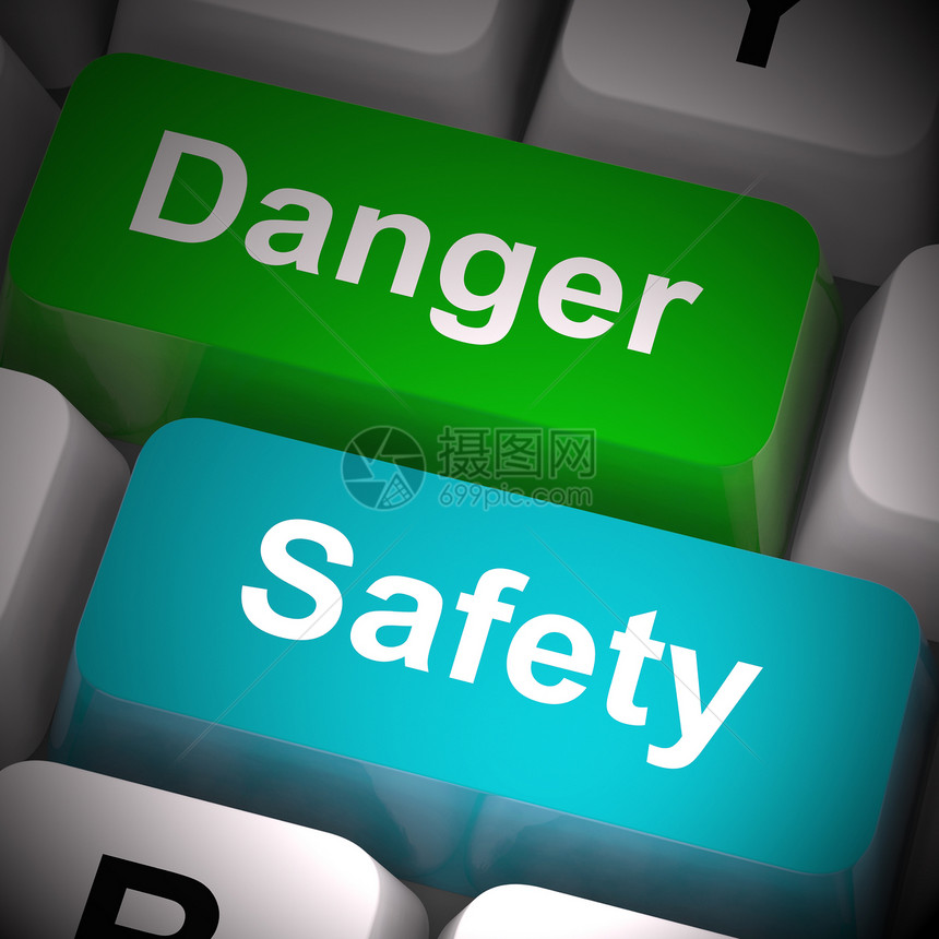 预防事故条例3个插图危险和安全钥匙显示谨慎和危险图片