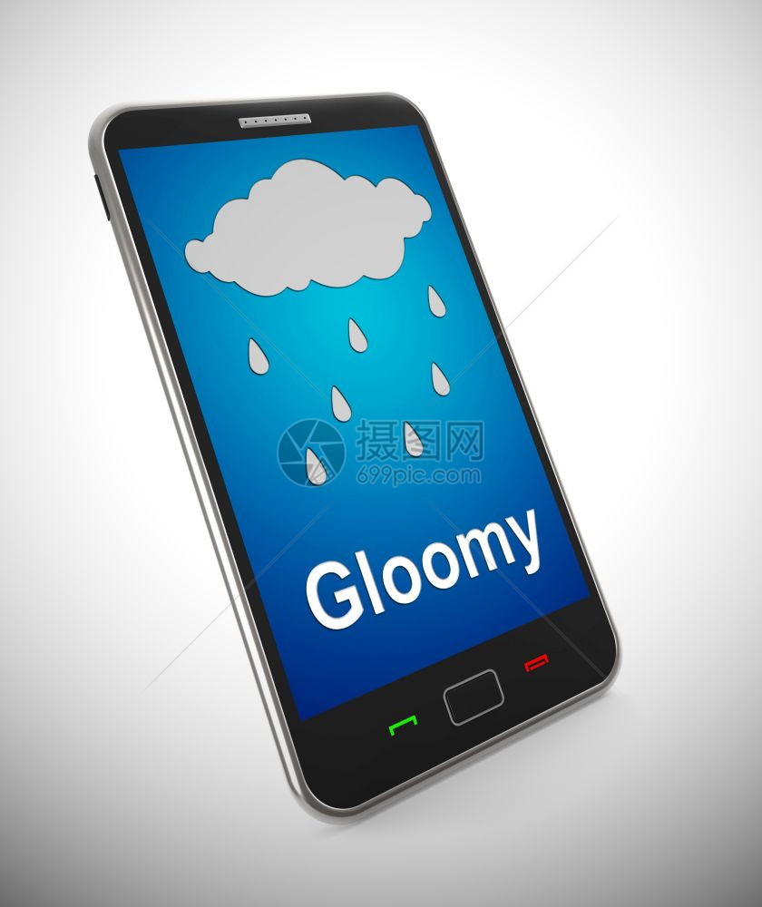 Gloomy天气智能手机是指沉闷和潮湿的雨在季3插图中检查在线天气移动电话显示雨天气预报图片