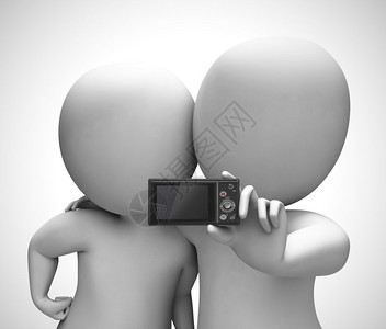 婚摄照手机或相上的自拍可摄快速照肖像有趣的是装扮一个快乐的记忆3D插图背景