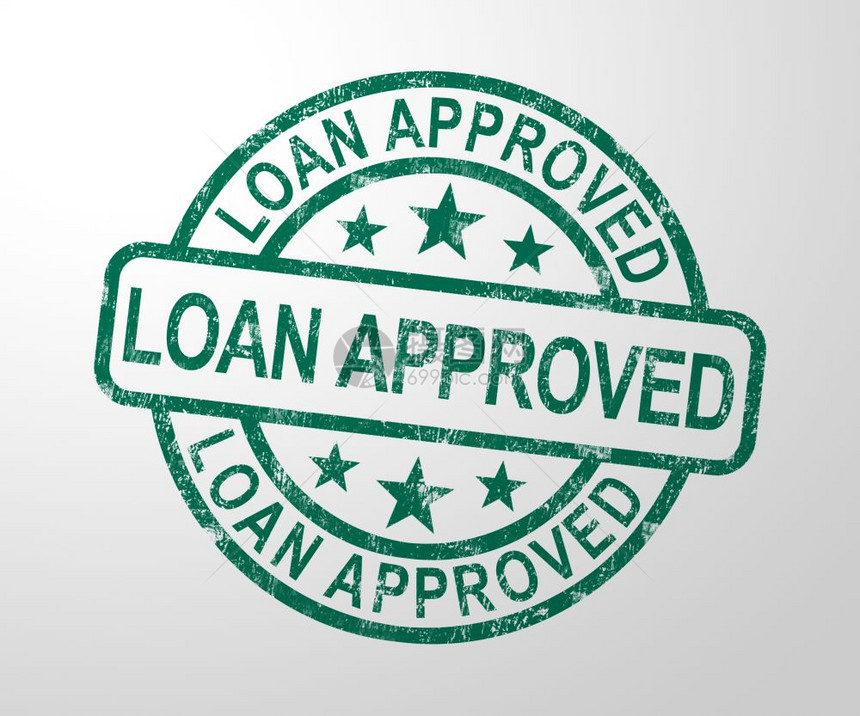 贷款批准邮票意味着接受金融借款申请授权3个插图贷款批准邮票显示信用协议Ok图片