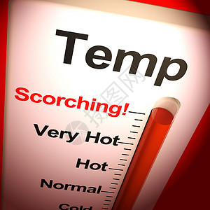 焦炉温度燃烧意味着炎热的夏天和非常温暖的气度计上亮的热天3D插图温度计上非常高的焦热温度显示背景