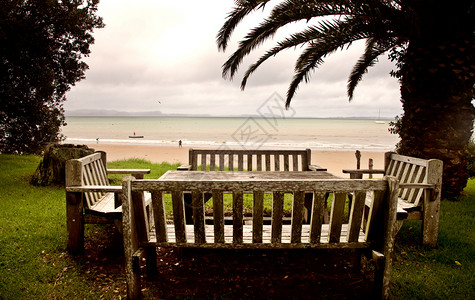 豪拉基新西兰StanmoreBay海滩前线镇背景