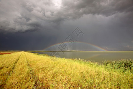 卓别林湖沼泽地上空的暴云和彩虹高清图片