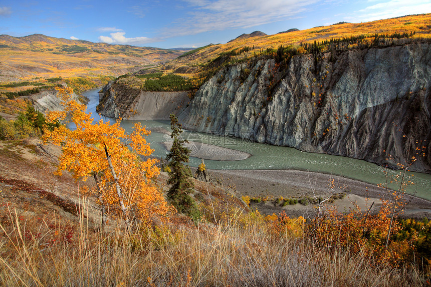 不列颠哥伦比亚北部Stikine河的秋色图片