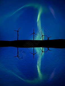 北极光风电场反射绿色北极光图片