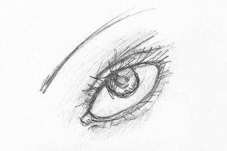 白纸上用黑铅笔亲手绘制的女眼部草图背景图片