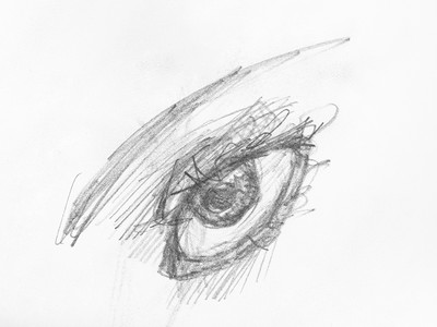 用白纸上的黑铅笔亲手绘制的女眼部草图背景图片