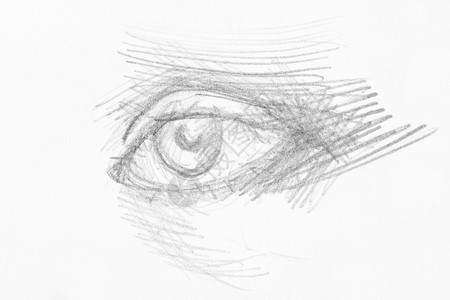 白纸上黑铅笔亲手绘制的人类眼部草图图片