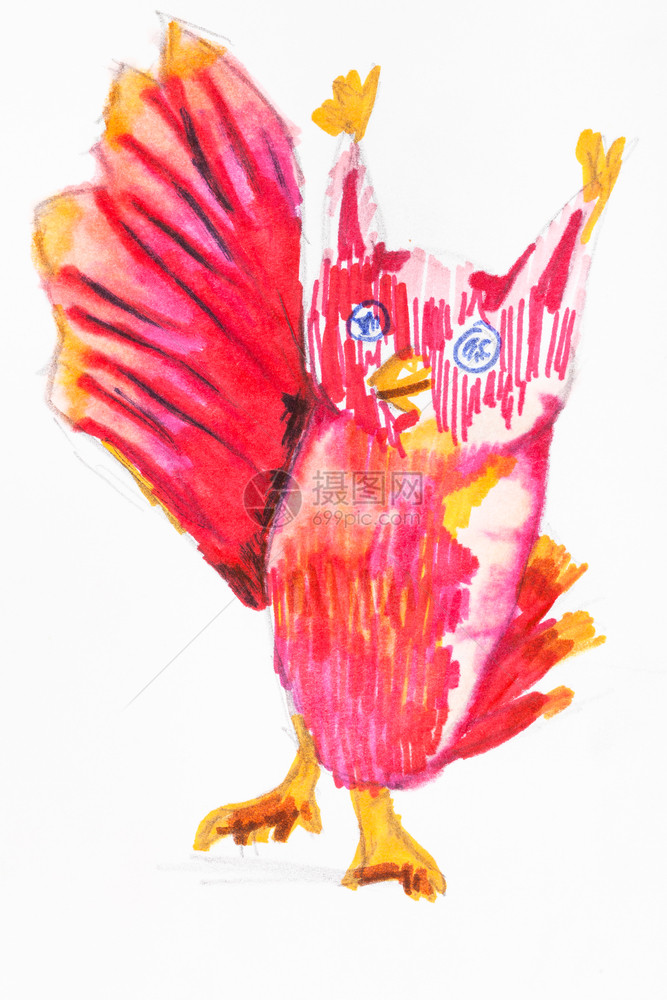 美丽的粉红猫头鹰由白纸上的感知笔亲手拖着图片