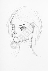 白纸上黑铅笔亲手绘制的脸庞背景图片