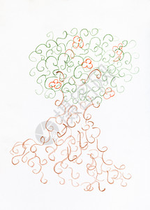 用白纸上彩色铅笔手工绘画的花哨树图片