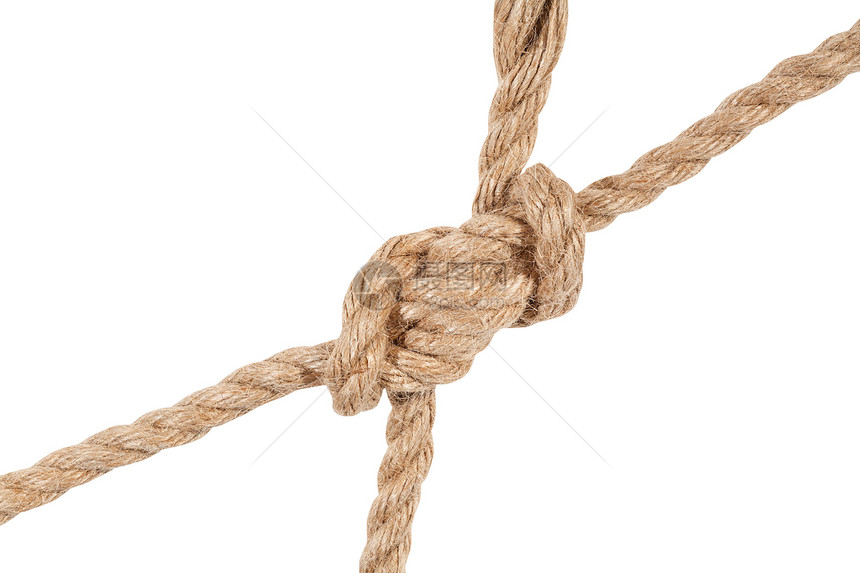 将两根绳子连结在一起紧挂在白色背景上图片
