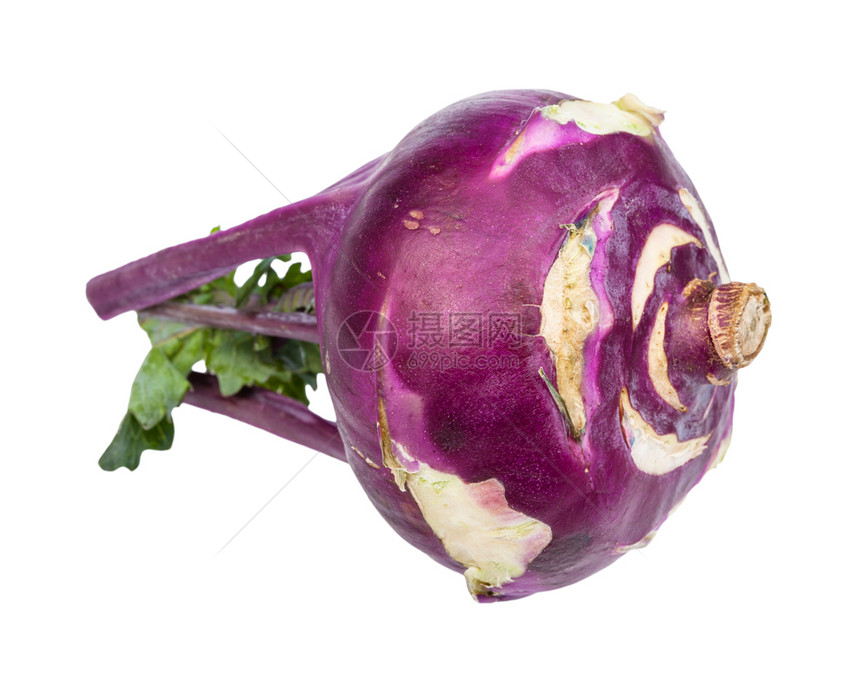 白色背景隔离的紫Kohlrabi卷心菜新泡图片