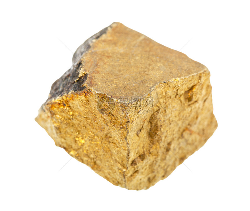 地质采集的天然矿物样本封闭白色背景上孤立的原黄色沙洛石图片