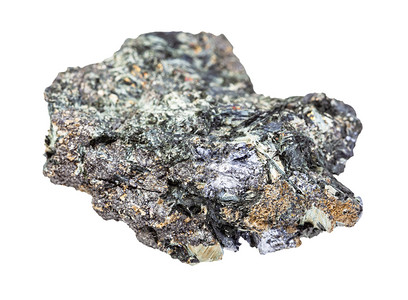 辉钼矿地质采集的自然矿物样本封闭式抽Glaucophane的原始Molybdenite晶体和在白色背景上隔离的磁岩晶体背景