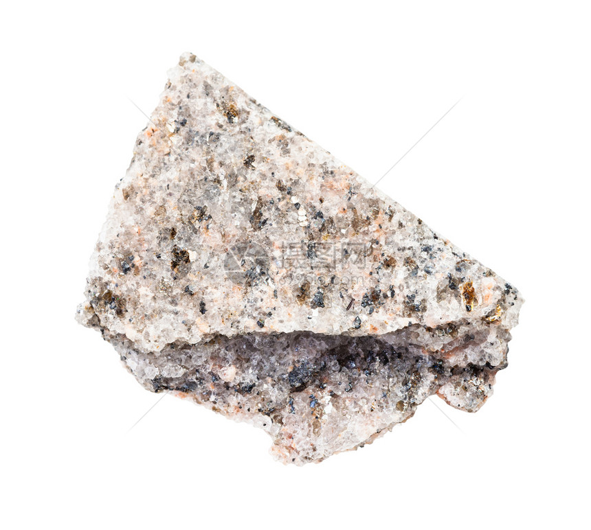 地质采集的天然矿物样本封存在白色背景上孤立的未耕种悬崖状岩石图片