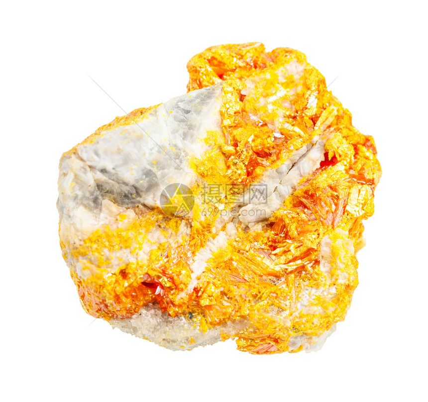 地质采集中自然矿物样本的封存白色背景上孤立的岩石圆状晶体图片