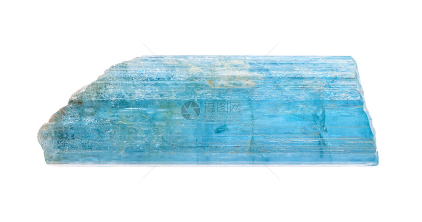 地质采集的自然矿物样本封存白底隔离的Aquamarine蓝贝里尔原晶图片