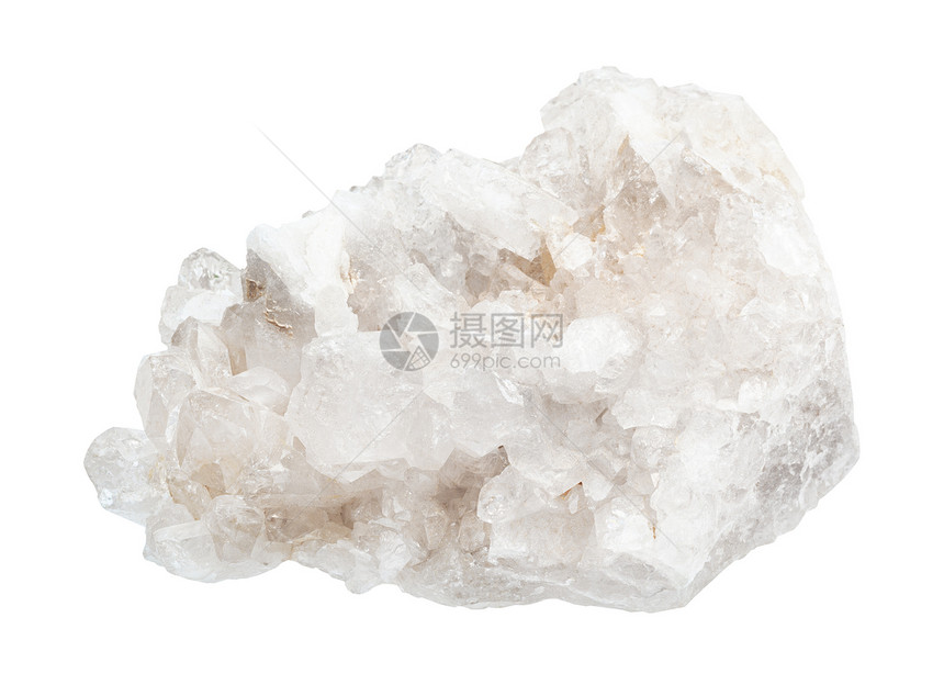 地质采集的天然矿物样本封闭无色岩石晶体在白色背景上分离的岩石晶体图片