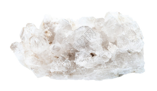 地质采集中自然矿物样本的封存无色岩石晶体位于白底孤立的岩石中图片