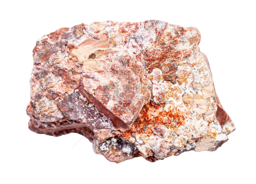 地质采集的天然矿物样本封存白色背景上孤立的原Rhyolite岩石图片