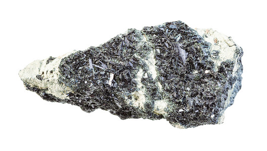 布兰达地质采集的自然矿物样本封存白背景孤立的安菲波勒岩石上的未排污Hornblende背景