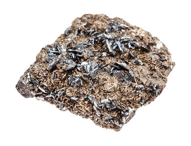 地质采集中自然矿物样本的封存以白色背景隔离的矩阵中原磁铁晶体图片