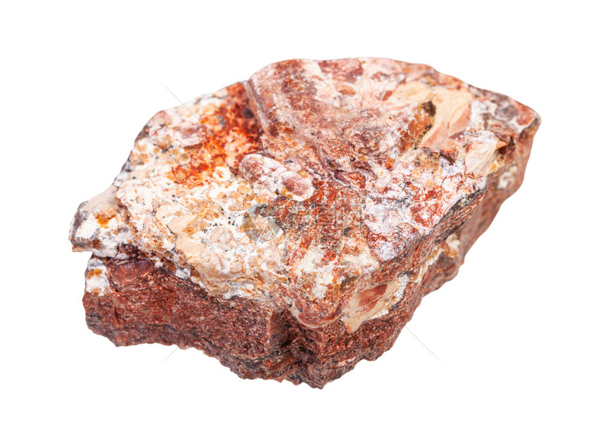 地质采集的自然矿物样本封存白色背景孤立的粗略Rhyolite岩石图片