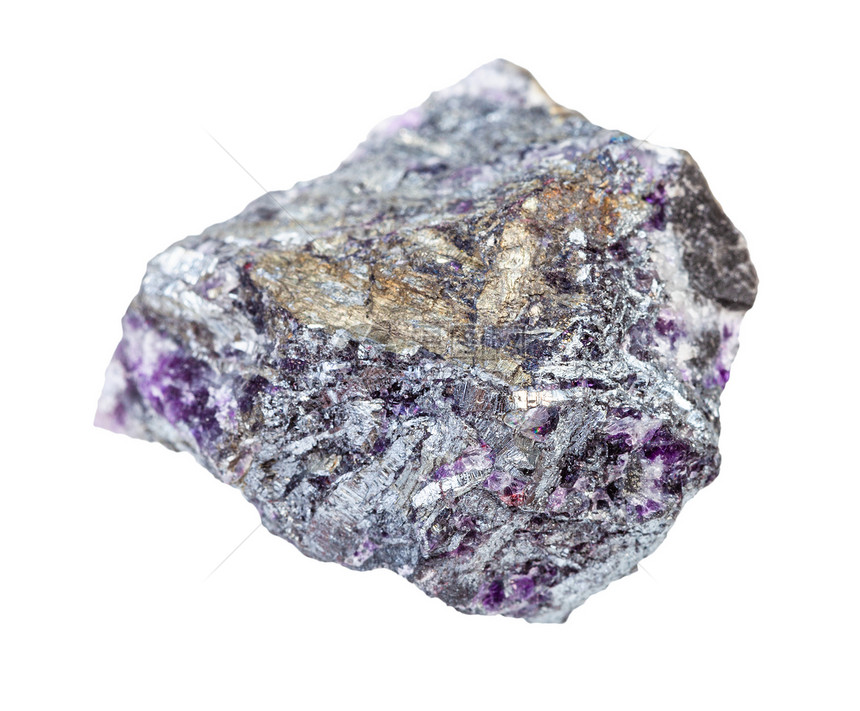 地质采集天然矿物样品特写辉锑矿辉锑矿矿石白色背景上分离紫水晶石英含紫水晶石英的辉锑矿辉锑矿图片